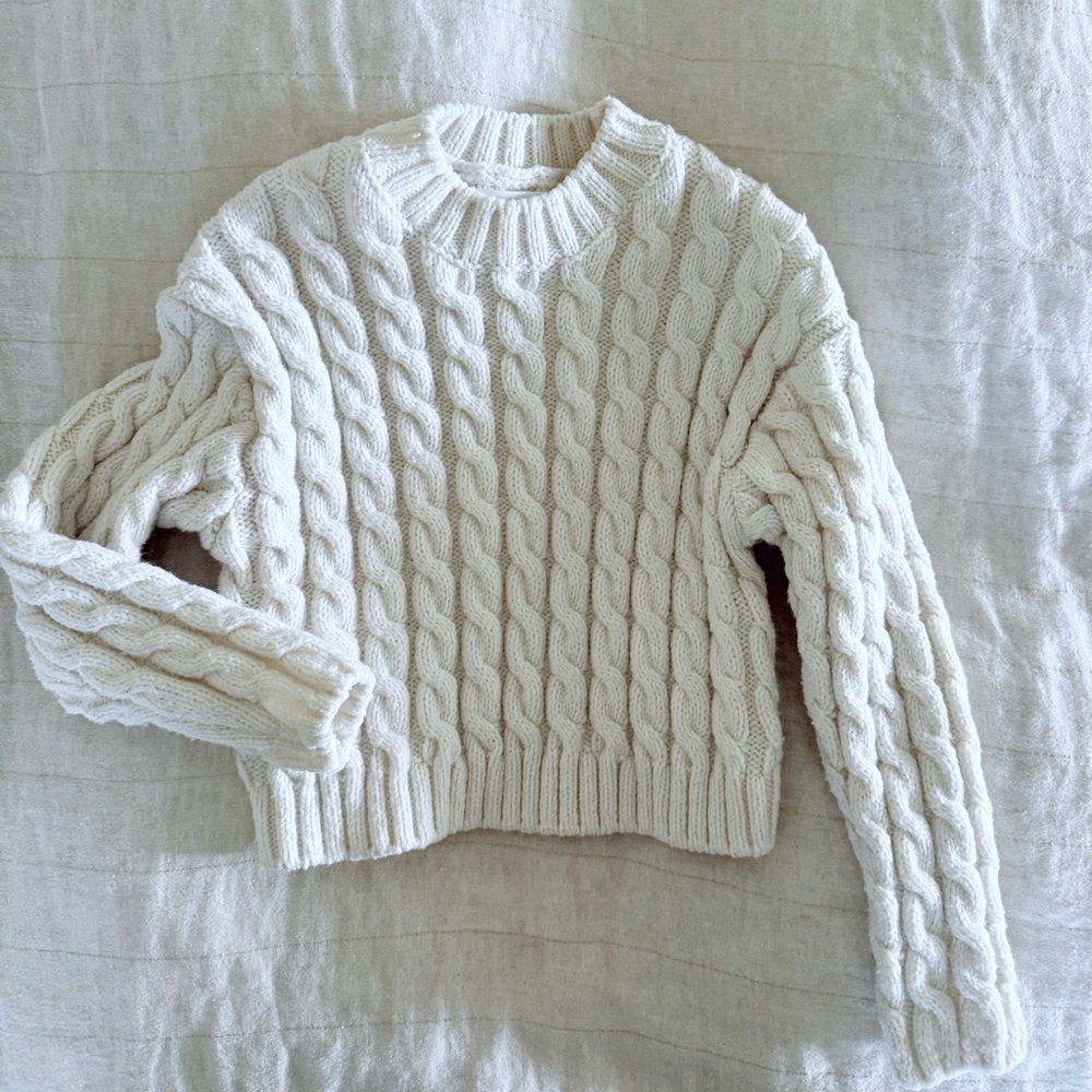 Zara Girls Cream Cable Knit Turtleneck Sweater